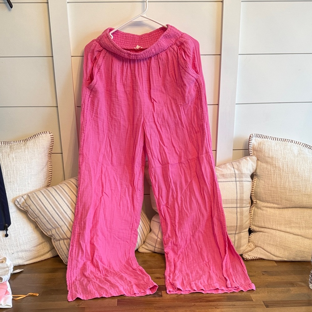 Women's Pink Wide-Leg Pull-On Pants